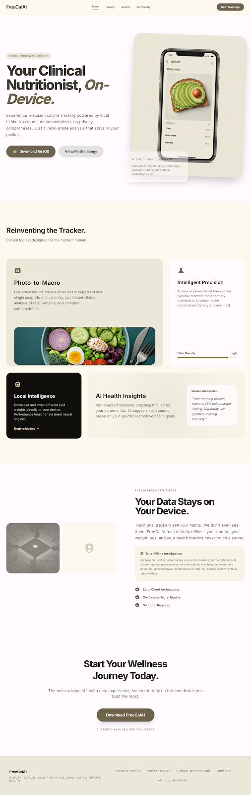 Free Cal AI app showing a meal photo with nutrition breakdown